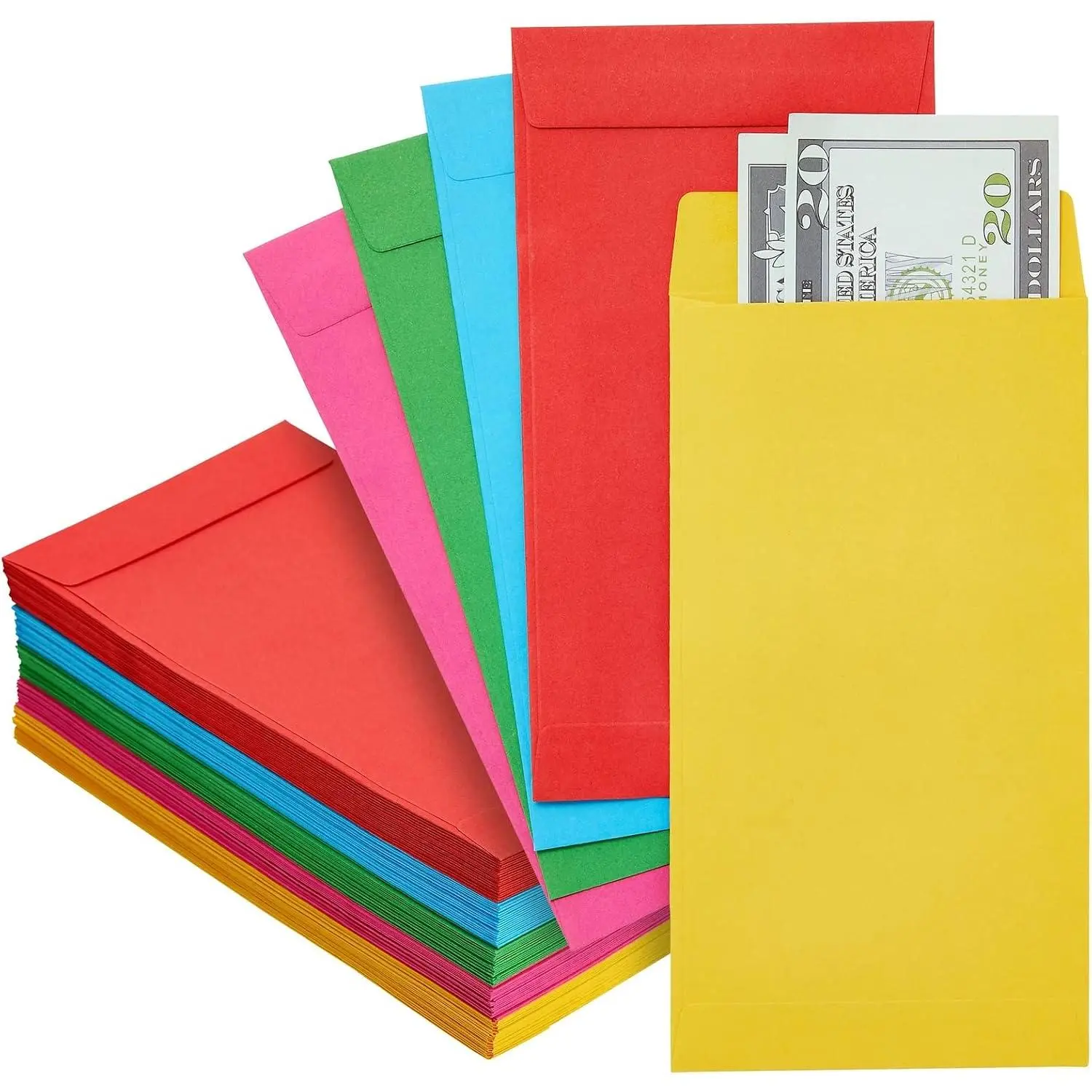 100 Pack Synthetic Colorful Envelopes for Payroll, Saving, 100GSM (4x7 in) - Office Stationery for Computers & Office Equipment