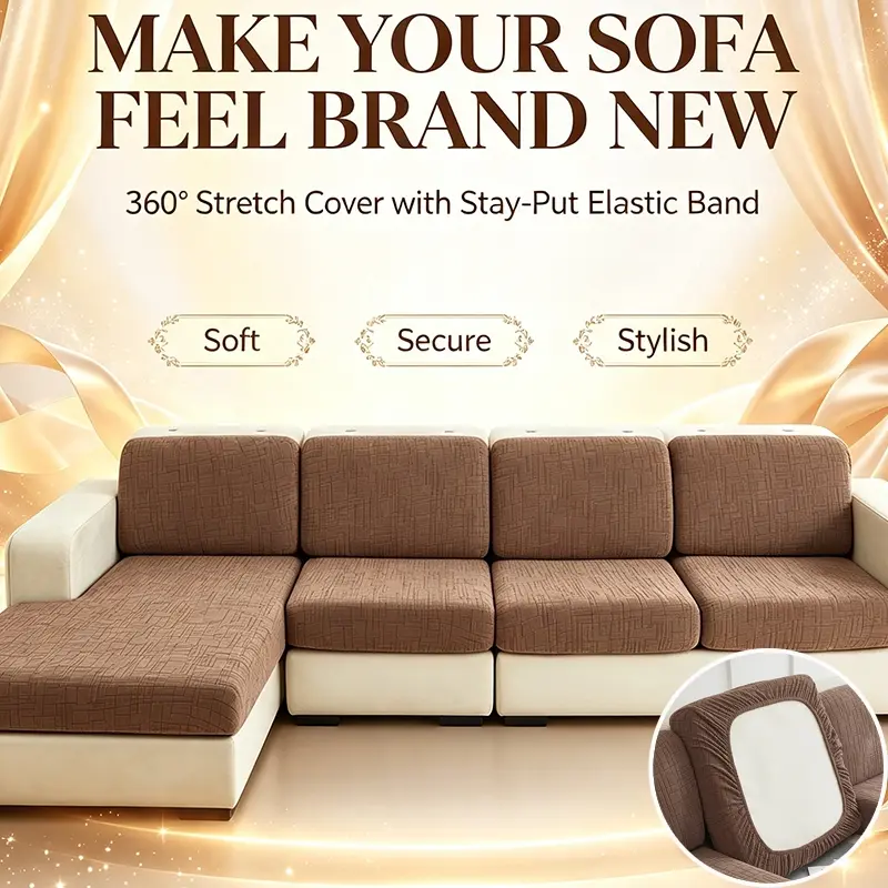High Stretch Sofa Cushion Protector, 360° elastic band stops displacement, Non-slip embossed couch cushion cover, Washable Cushion Covers, machine washable for sectional sofa, Fits various cushion sizes, anti-scratch for pet owners, home decor