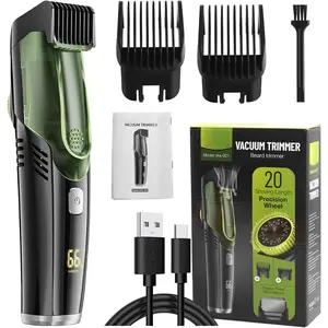Electric Hair Clipper with Automatic Hair Suction, Professional Vacuum Beard Shaver for Men - Mustache Trimmer Barber Starter Kit, IPX6 Waterproof Rechargeable 2-in-1 Mens Compact Travel Razor (Green)