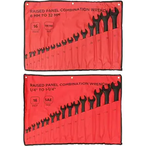 Combination Wrenches Set Metric and Standard - 32 Piece SAE and Metric Wrench Set with Roll Up Pouch