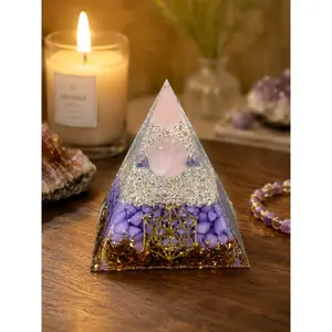 Aesthetic Crystal Ball Pyramid, Positive Energy Generator Tower with Gold Foil, Natural Style Stone Decor for Bedroom & Office, Unique Gift