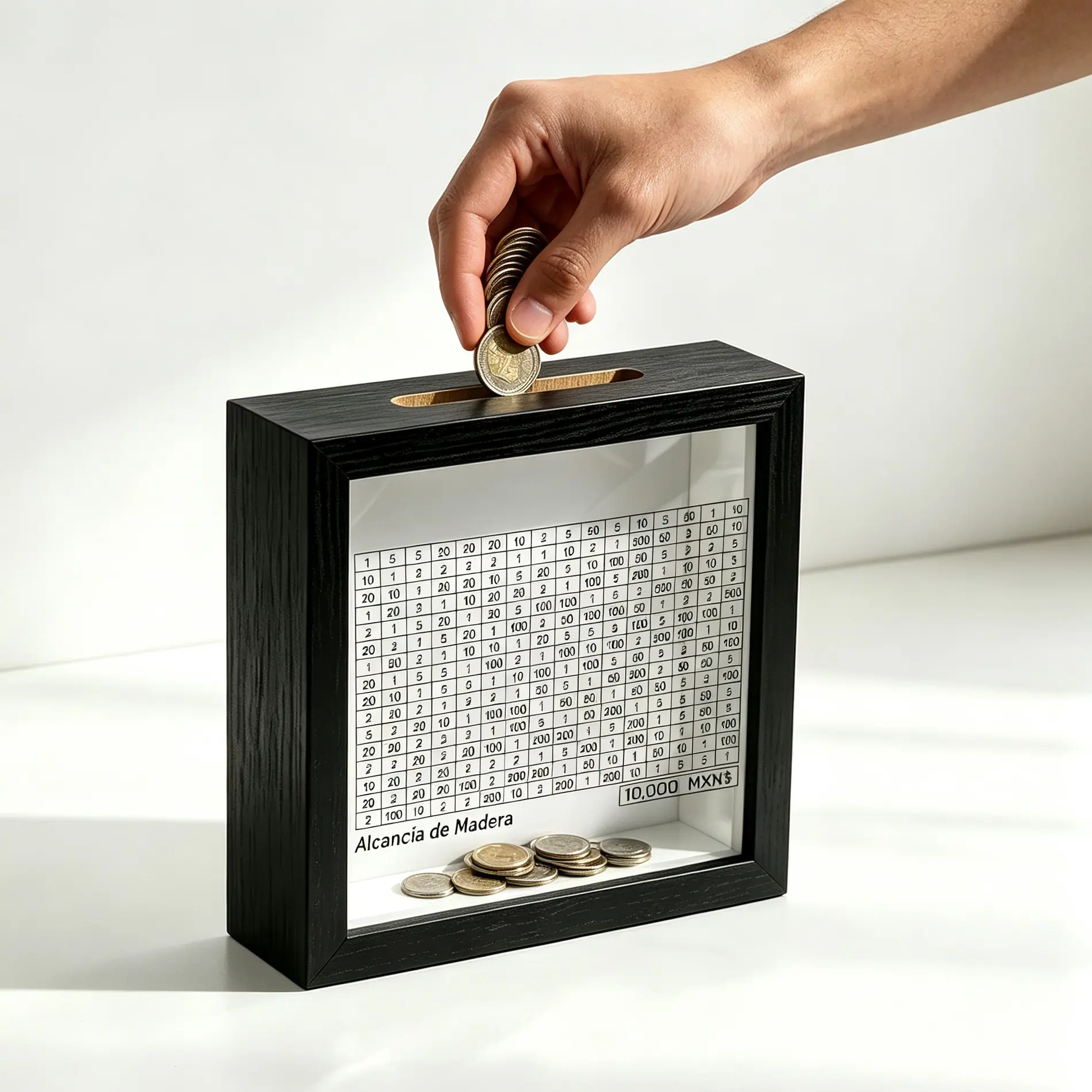 Wooden Cash Safe Savings Box, 10000 Days Challenge Piggy Bank, Adult Money Box for Planned Saving, Home Decor Gift