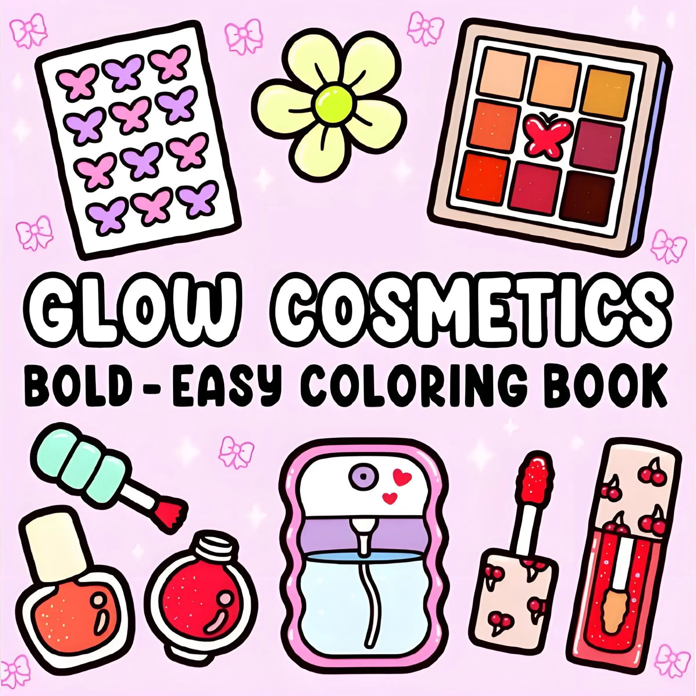 Glow Cosmetics Bold Themed Coloring Book, Cute Makeup Beauty Cosmetic Coloring Pages for Girls Teens Adults, Stress Relief Pink Aesthetic Coloring Book, Stress Relieving Coloring Book, Makeup Lover Birthday Gift