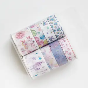 Random Color Washi Tape, 10 Rolls/box Cute Decorative Tape, DIY Material Stationery for Scrapbooking, Journaling, Gift Wrapping, Scrapbook Materials, Scrapbook Accessory
