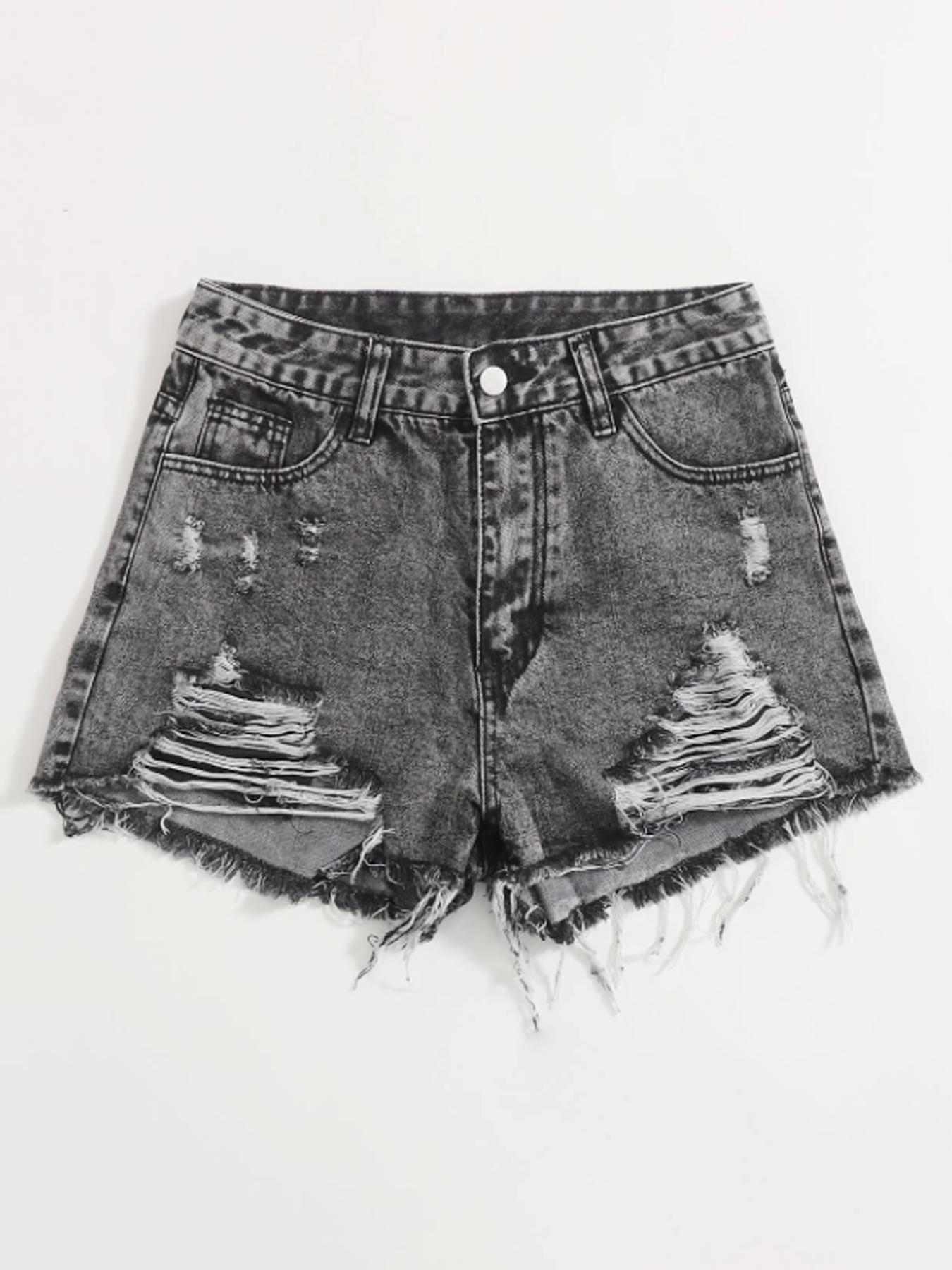 Women's  Ripped Button Front, Casual High Waist for Summer, Fashion Women's Bottoms for Daily Wear, Frayed Hem Shorts