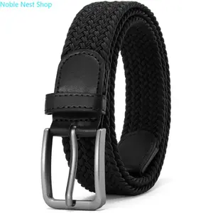 Men’s Elastic Stretch Woven Braided Belt, Classic Rectangular Adjustable Buckle, Durable Comfort Waist Accessory for Casual Daily Outings & Practical Men’s Gifts