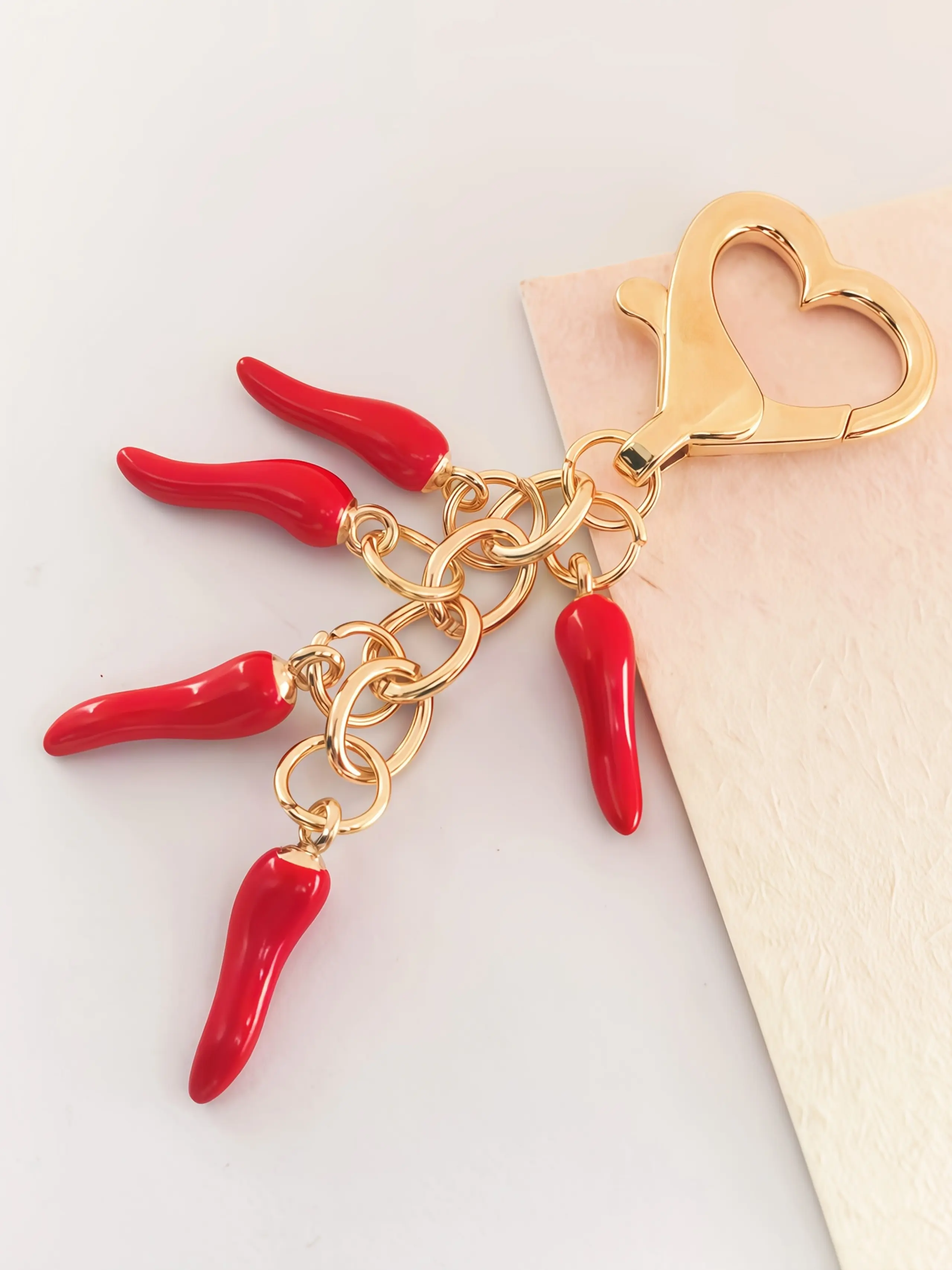 Heart Lobster Clasp Red Chili Pepper Keychain, Bag Charm, Key Charms, Red Horn Charm Jewelry, Chili Horn Pendant, Bag Dangle Ornaments