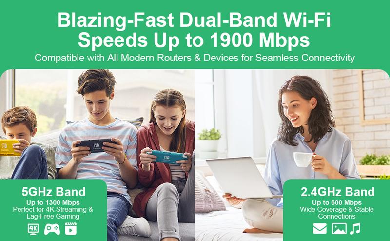 WiFi Extender Signal Booster for Home, AC1200Mbps Dual Band, Covers up to 1000 sq.ft & 105 Devices, New 6X Faster Wireless WiFi Extender with Ethernet Port, WiFi Booster Compatible with All Routers