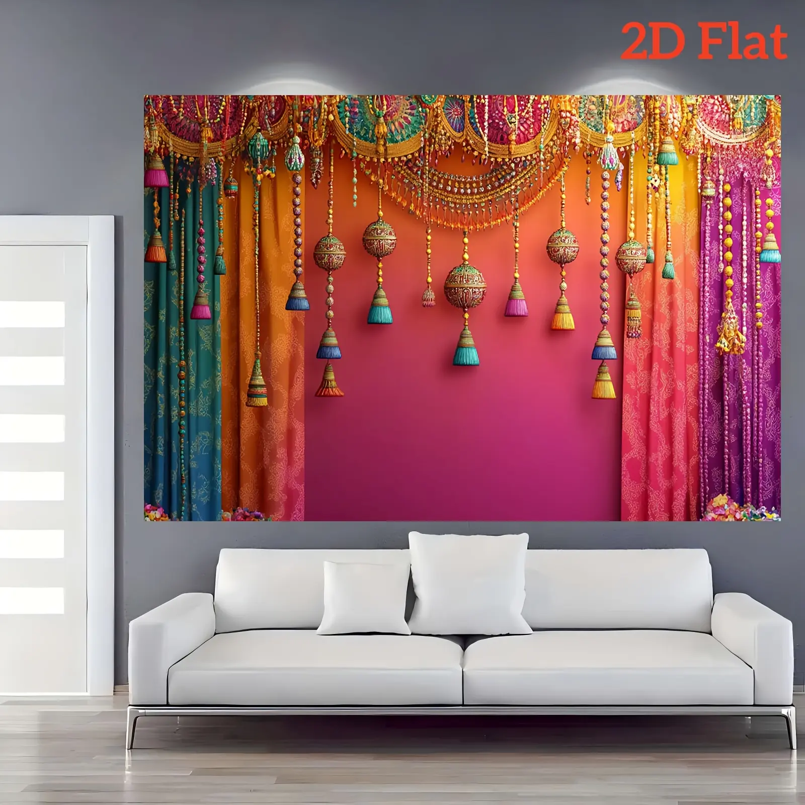 Indian-Style Polyester 2D Flat Banner, Ethnic Holiday Party Decor - Wedding Ceremony Backdrop, Home Festive Essential, Indian Decor