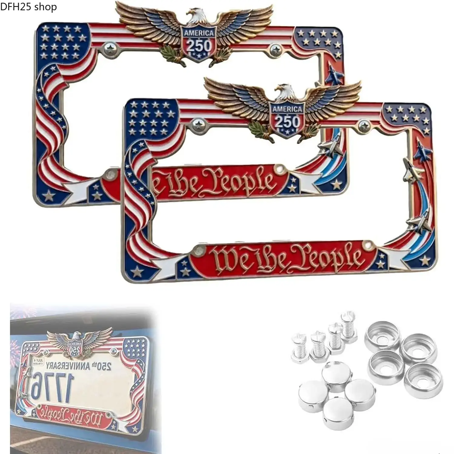 Heavy Duty Aluminum License Plate Frame Set, Durable Vehicle Plate Holder with Decorative Design for Cars, Trucks and Everyday Road Use