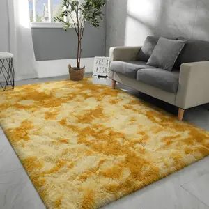 4x6 Large Area Rugs for Living Room, Soft Bedroom Rug, Tie-Dyed Orange Yellow Indoor Shag Fuzzy Carpets for Girls Kids Nursery Room Home Decor