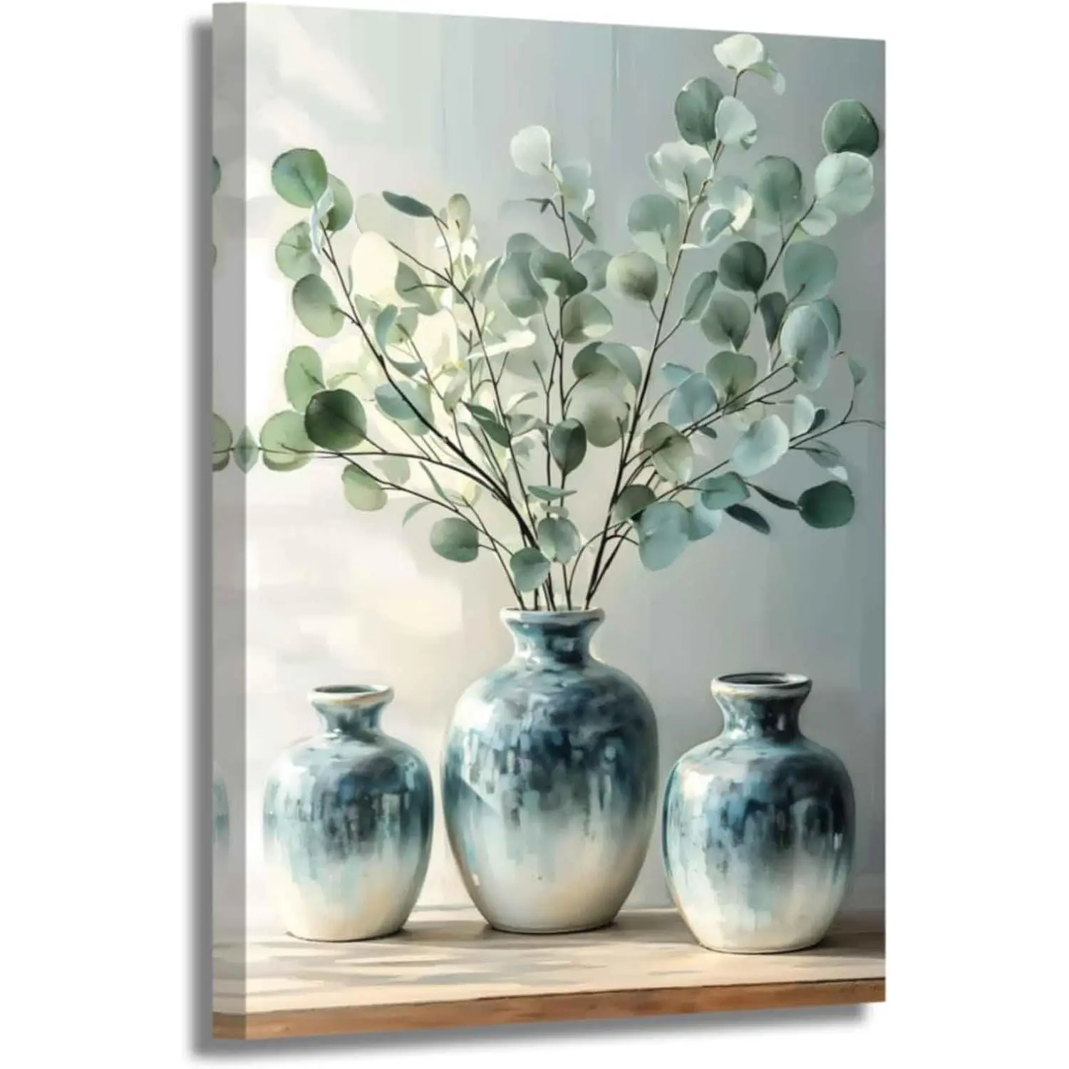 ZSHARTSWD Kitchen Eucalyptus Sage Wall Art Eucalyptus Leaves Botanical Canvas Prints Sage Green Plant Pictures Boho Plants Paintings Dining Room Decor Framed (Green, 18L x 12W)
