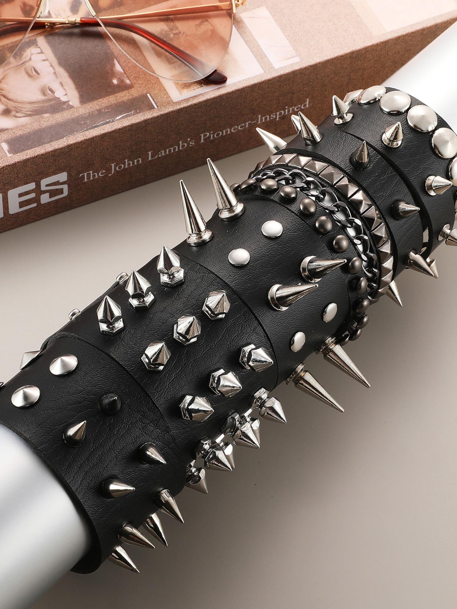 Punk Style Spiked Studded Decor Bracelet, Fashionable Leather Rivet Bracelet for Men & Women, Trendy All-match & Exquisite Jewelry for Birthday Gift, Trendy Fashionable Accessories