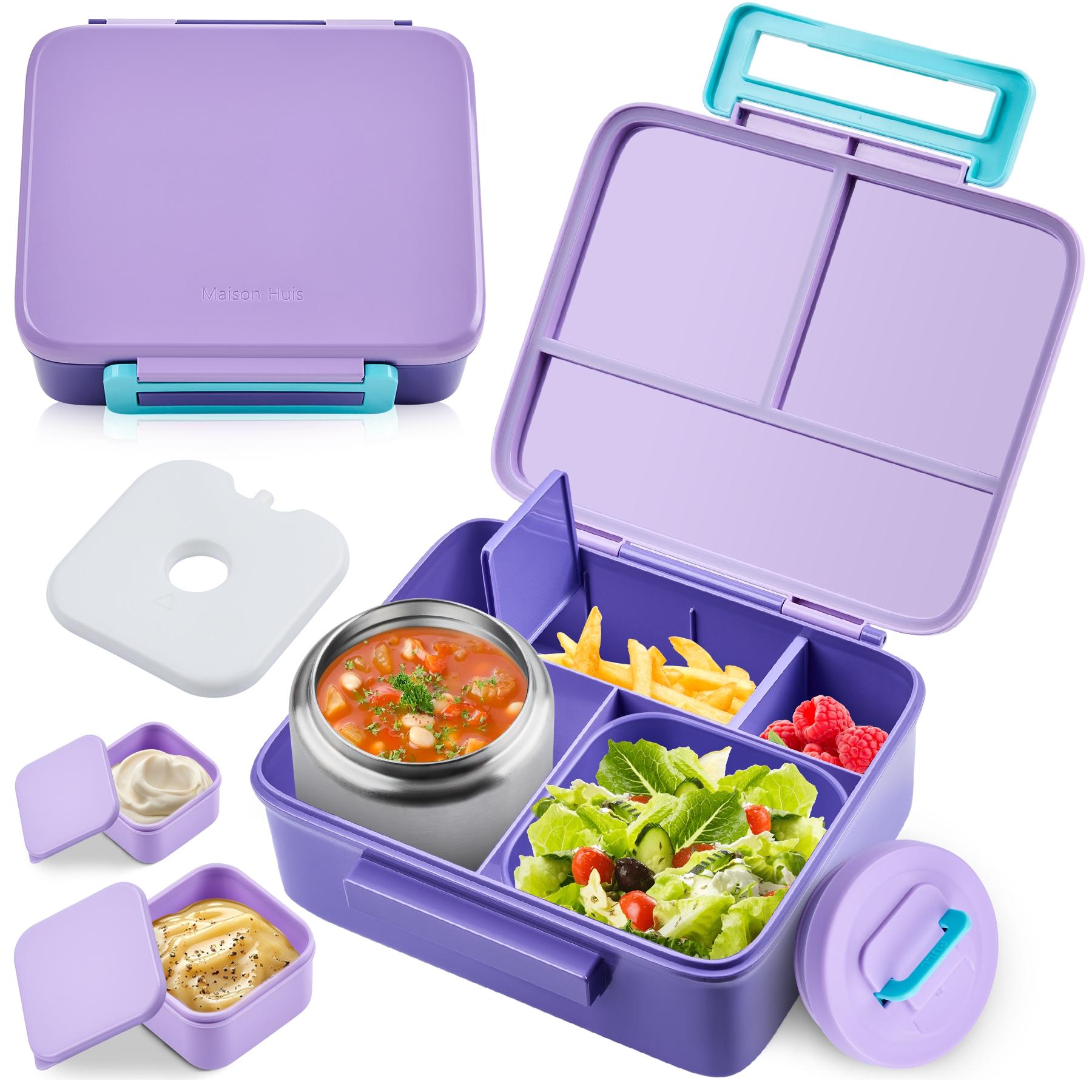 Wide Body Lunch Box Set with 8oz Insulated Container, Snack Compartment, Sauce Holder, BPA Free Leak-Proof Design for Meal Prep