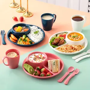 3 Piece Food Storage Set with Divided Lunch Plate Fork Spoon Plastic Salad Tray for Women Students Portion Control Breakfast Meal Prep Party Dining