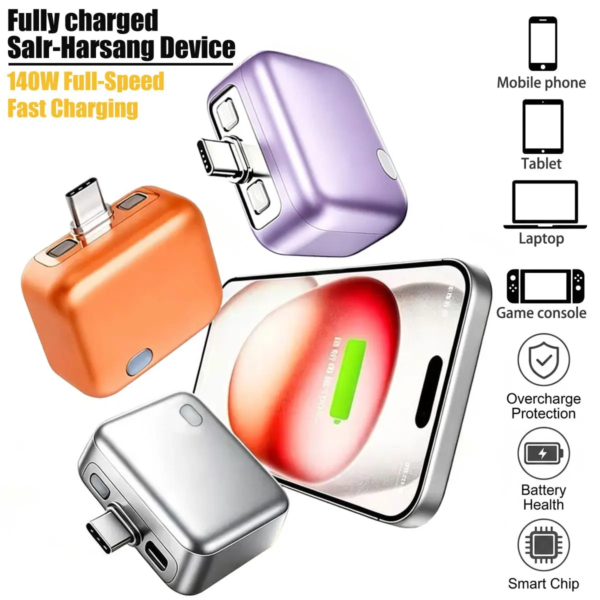 Type-C automatic shutdown charging adapter, Chargers Type C, automatic disconnection of charging cable protection, USB overcharge protection, compatible with Apple/Huawei phones, tablets and Type-C devices