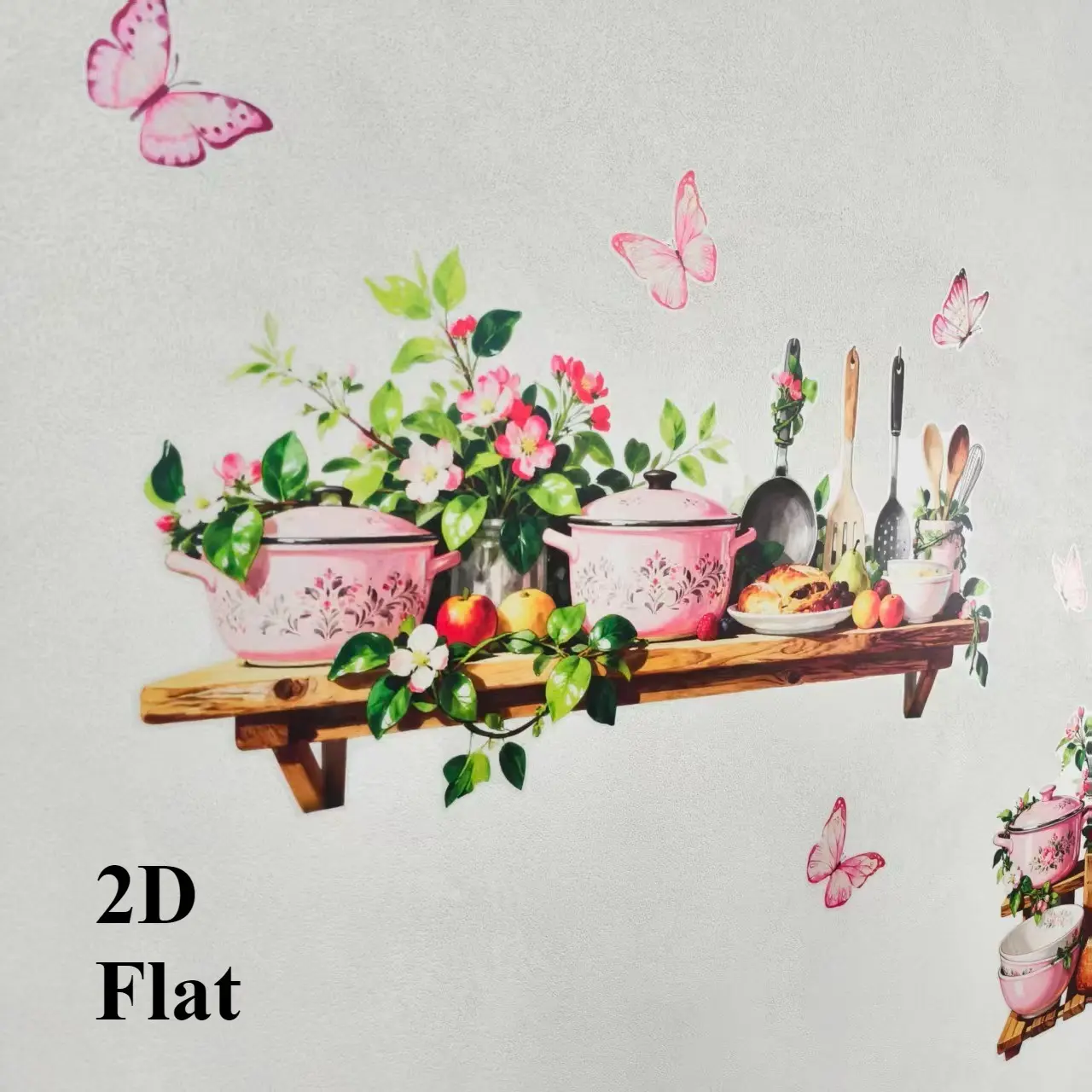 30*90cm hand-painted pink tableware, cookware creative wall sticker, Decorative wall sticker for home, living room, bedroom, kitchen decoration, Adhesive Stickers, Self-adhesive, M20423-KR, Decoration Items