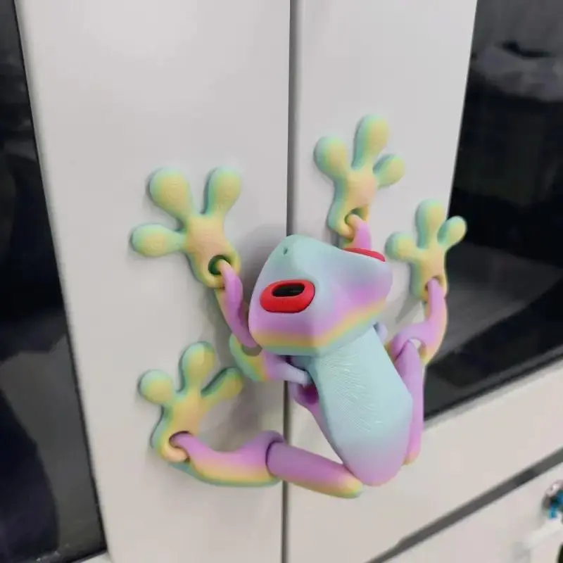 Hinged 3D Printed Frog Statue, Colorful Eyes, Magnetic Hanging, Perfect for Desktop or Shelf Decor, Indoor/outdoor Use, Garden Decoration, Statue Figurines