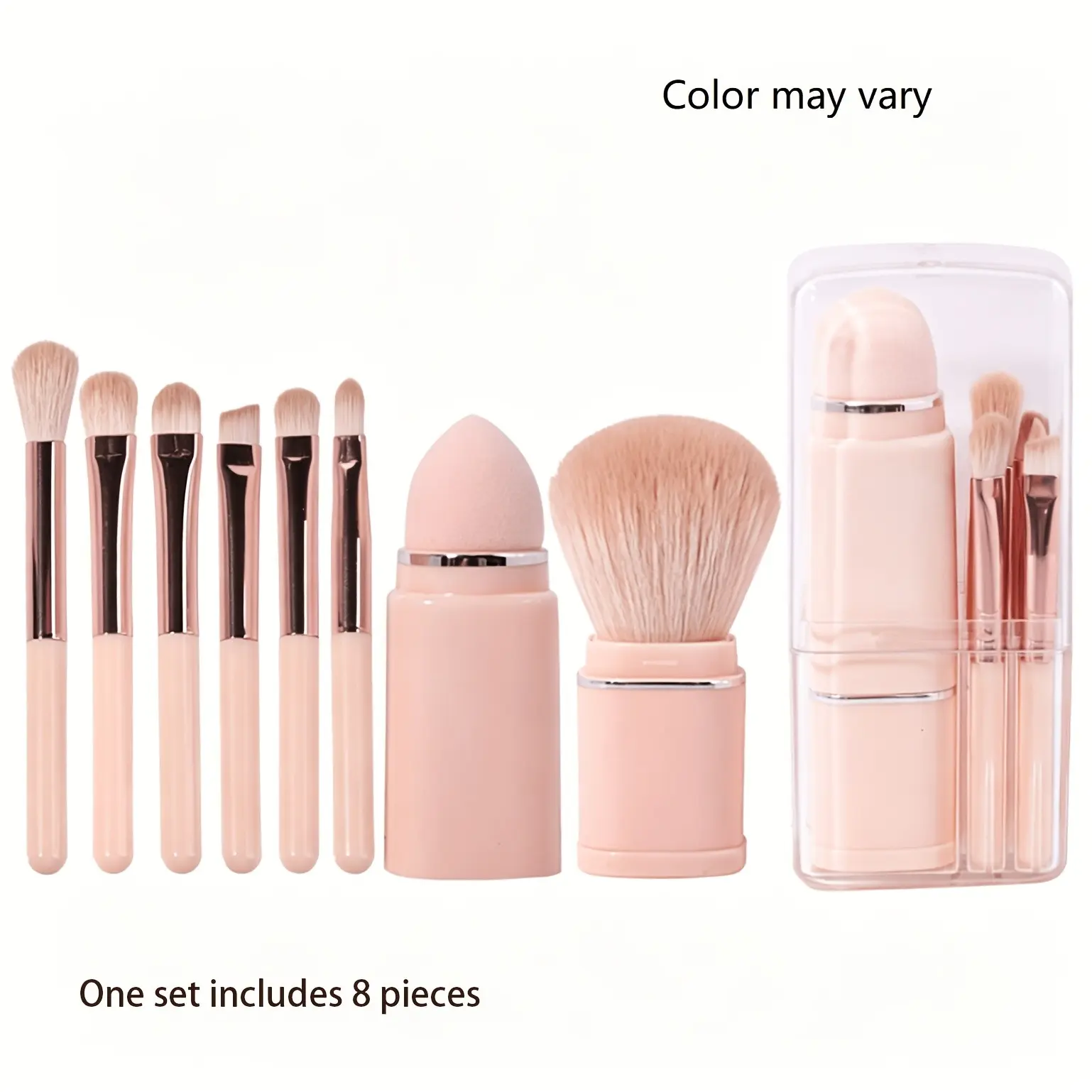 Portable 8-In-1 Travel Makeup Brush Set, Includes Beauty Blender and Storage Box, Mini Pocket Synthetic Brushes, Ideal for Travel Touch-Ups
