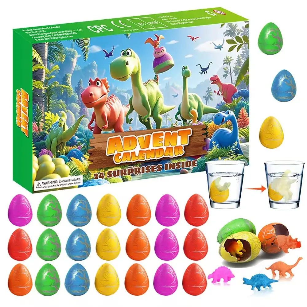Dinosaur Egg Countdown Calendar, 24-Day Christmas Count Down Gift Box, Water Hatching Dinosaur Egg Toy, Fun Educational Surprise Kids Toy