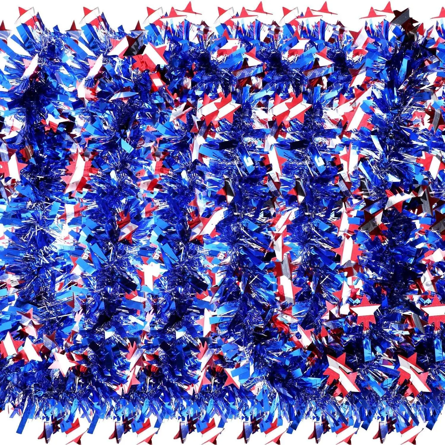 6 Pcs Total 40 Feet 4th of July Decoration Red White Blue Tinsel Garland Patriotic Metallic Chunky Glitter Tinsel for Memorial Day Independence Day Celebration Holiday Decorationsfidget toys