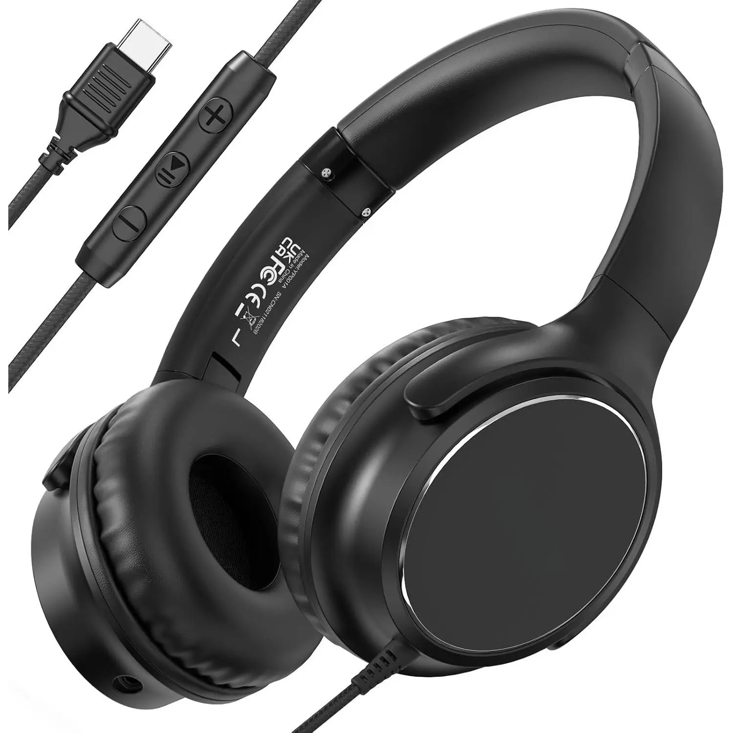 USB C Wired Over-Ear Headphones with Microphone, Volume Control, Share Port, and Adjustable Headband Foldable Stereo Headset for  16, , Laptop, Gaming, Travel