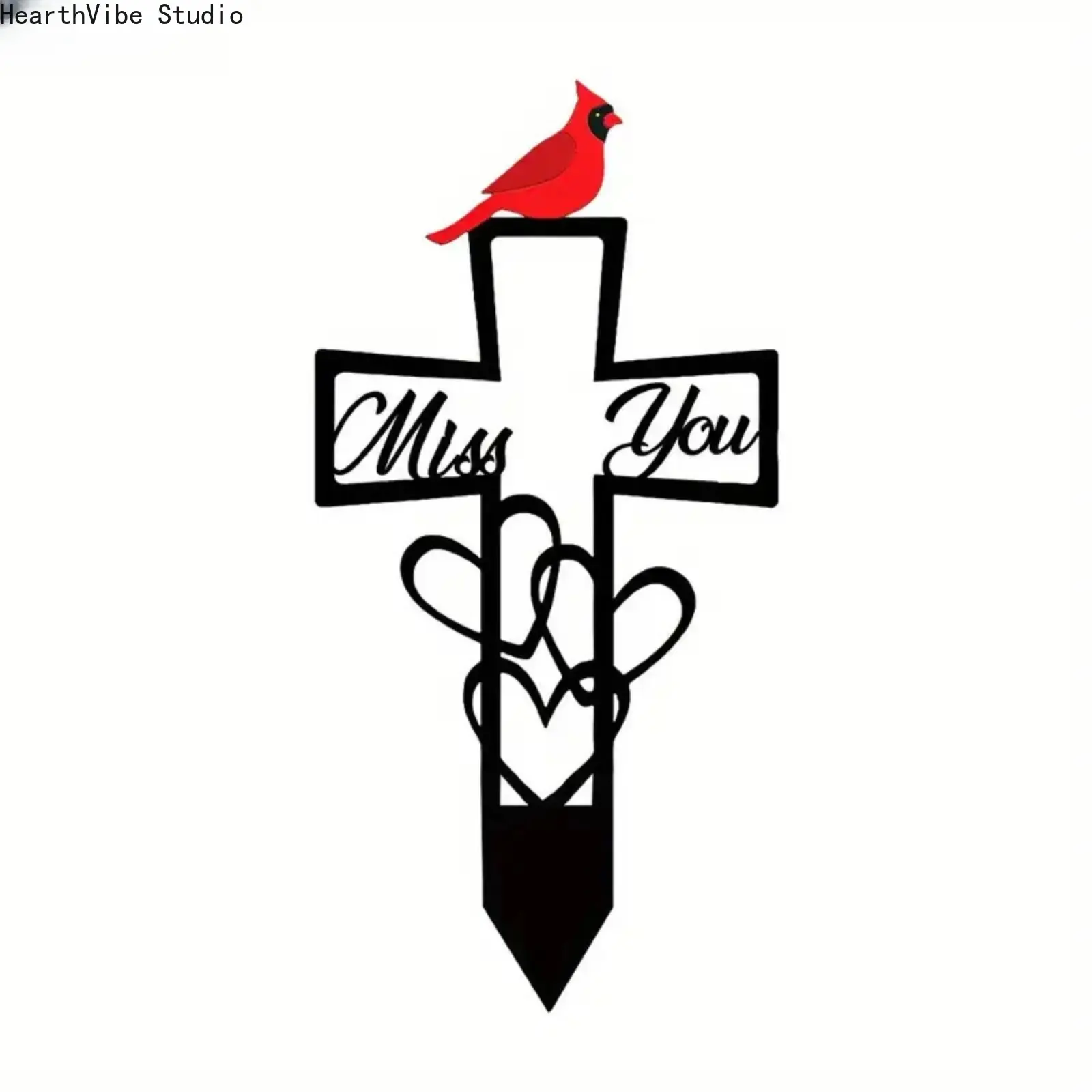 Metal Cross Memorial Stake with Red Cardinal, Miss You Bereavement Grave Marker, Rustproof Sympathy Remembrance Plaque for Cemetery Garden Yard Outside Funeral Gift