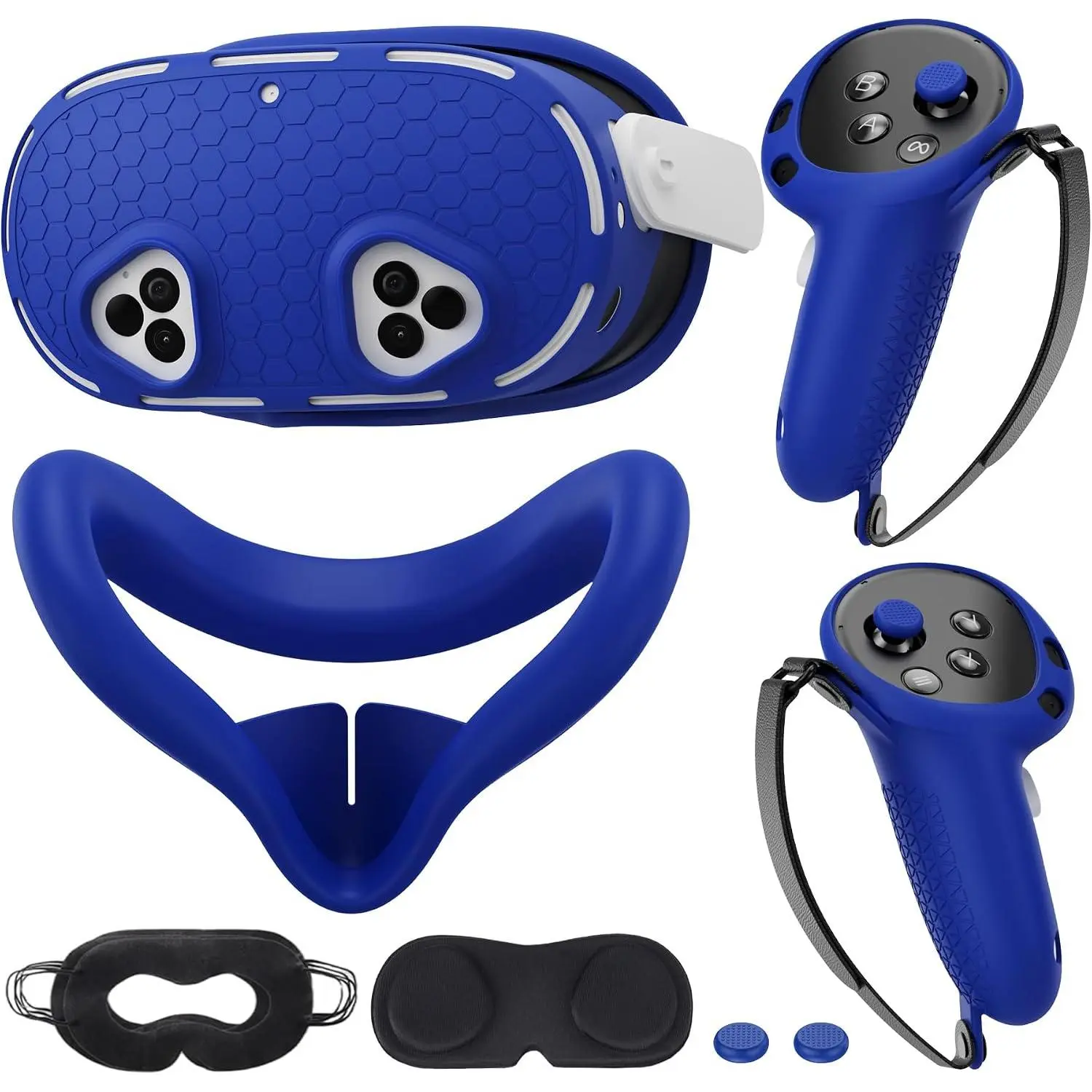 Durable Adjustable VR Accessory Set Compatible with Oculus 3s Wearable Devices - VR Cover, Shell Cover, Controller Grip Case, Camera Lens Protector Equipment (Blue)