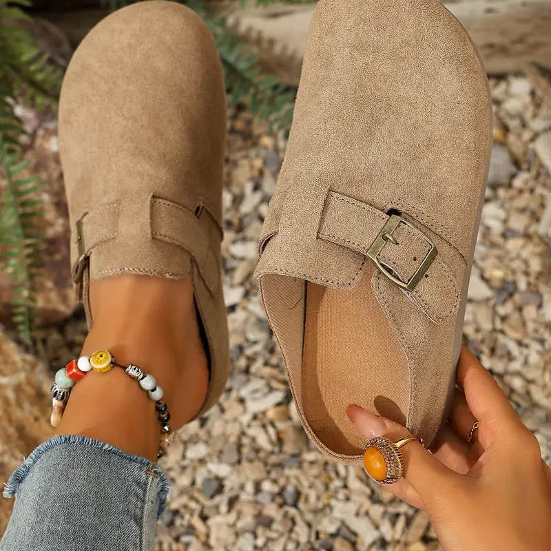 Women's 2026 Spring & Summer Slip-On Shoes with Adjustable Buckle Detail, Comfortable Casual Wide-Fit Thick-Soled Mules, Non-Slip Footwear