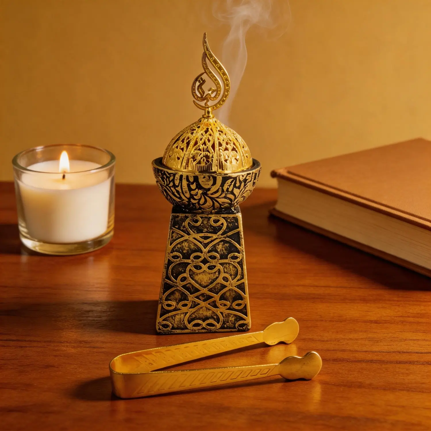 Resin Mabkhara Incense Burner, Bakhoor Burner with Detachable Hollow Dome Lid and Incense Holder, Decorative Aroma Piece for Prayer Room and Living Room, Room Fragrance, Home Fragrance Products
