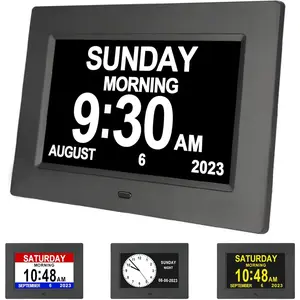 7-Inch Digital  Clock. Displays Time,Day and Month.Features 12  Settings and 3 Display Modes.Suitable for  Individuals,Those with Memory Impairment or Dementia.Black.