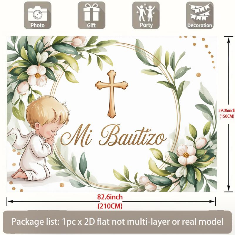 2D Flat, 2D Flat Banner, 1pc, Baptism Invitation with Floral Accents Background Decoration Background Photo Props, Banner Decor, Home Decor, Room Decor, Wall Decor, Party Background Decor, Party Decor/supplies/g