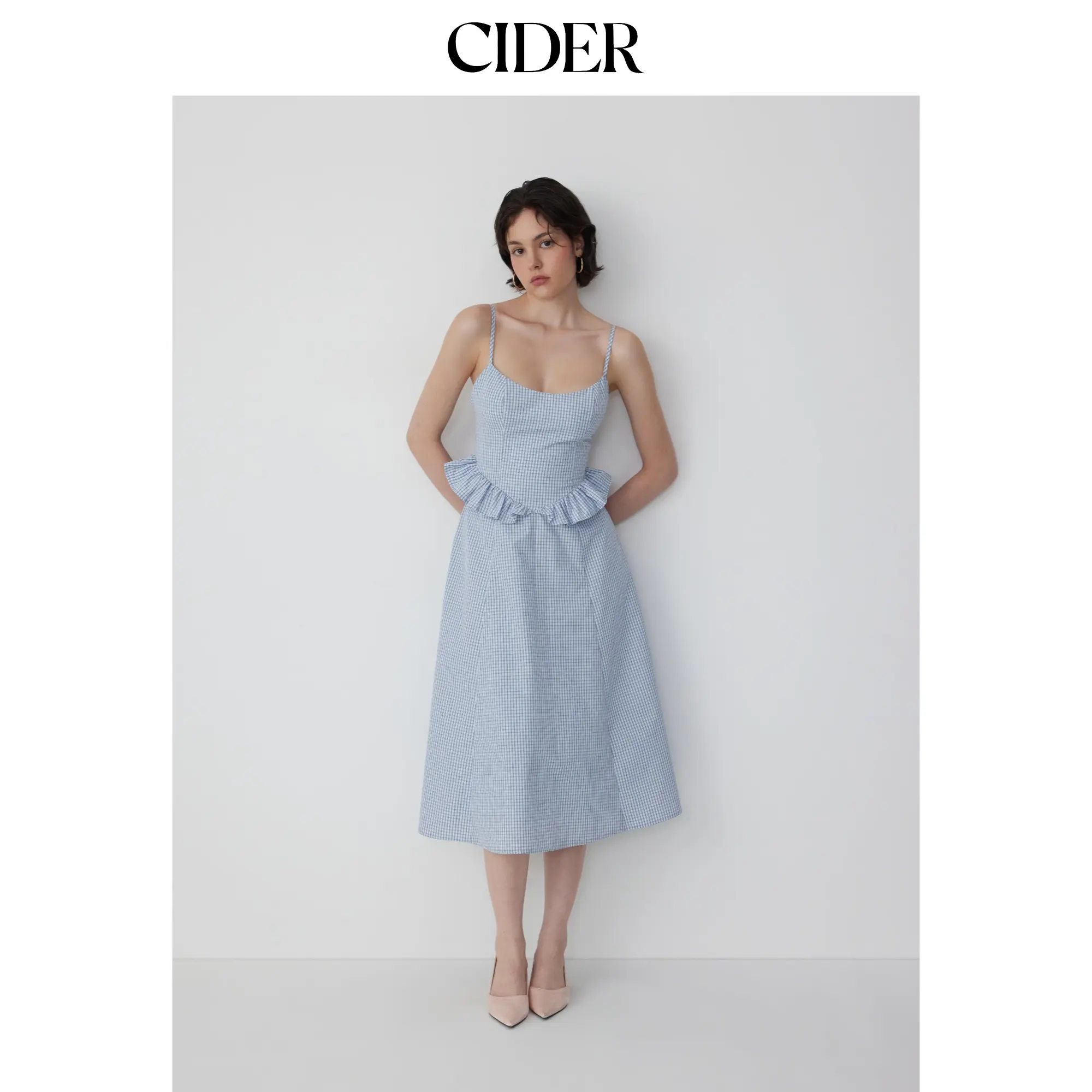 Cider Cotton-blend Gingham Scoop Neck Ruffle Bowknot Flared Maxi Dress SummerFinds