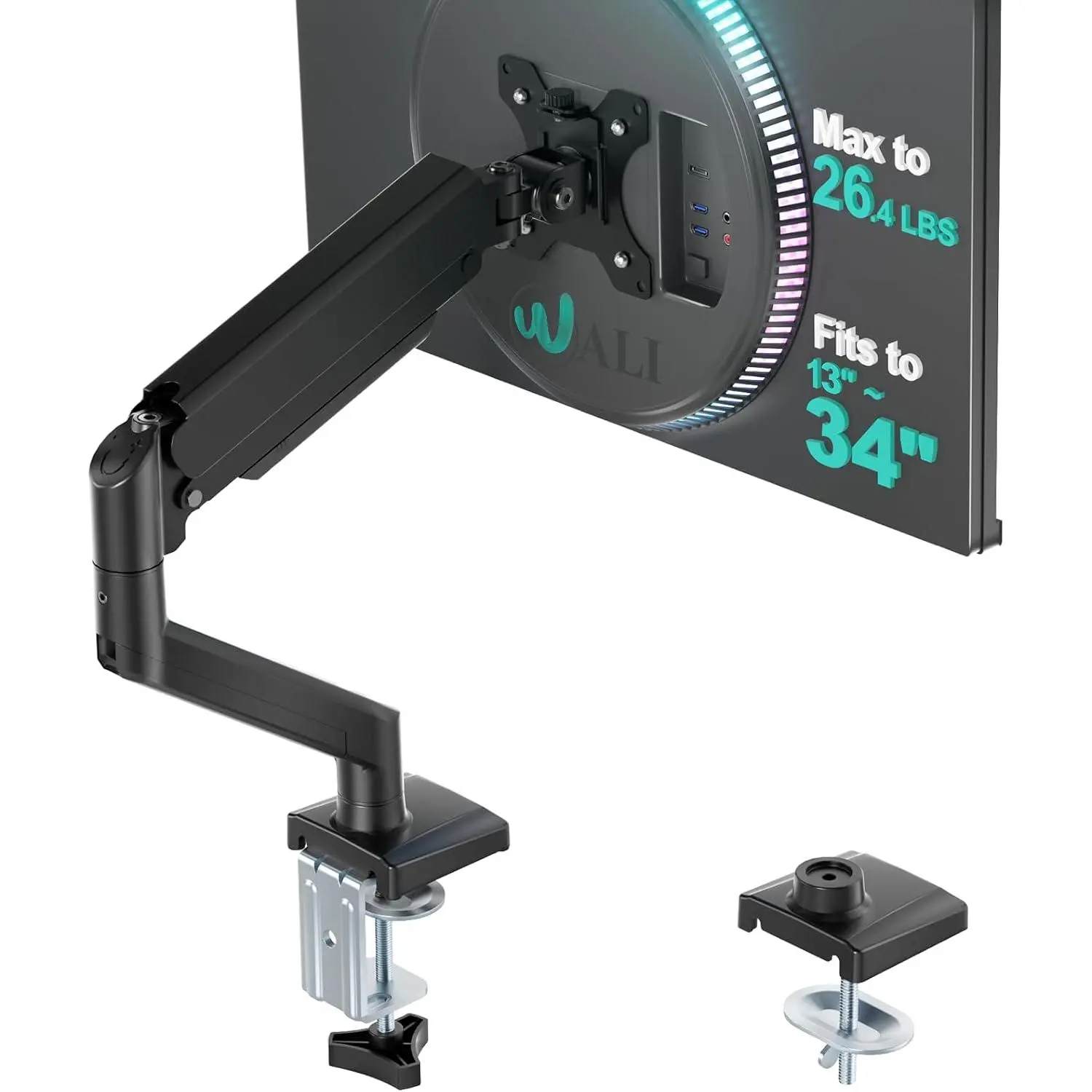 Single  Mount for 13-34 inch Screens, Adjustable Single Monitors Arm, Regular Screen up to 32 inch, 26.4lbs,   Stand for Desk, VESA 75/100mm (GSMP001N), Black