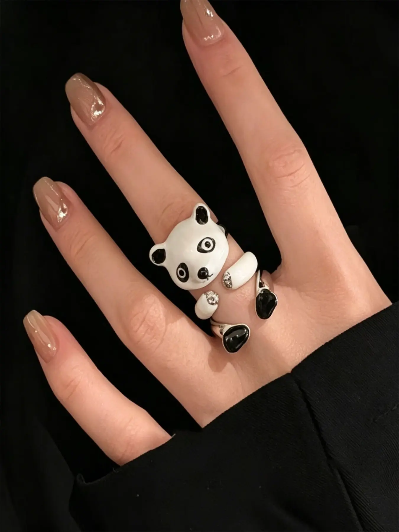 Panda Ring for Daily Wear, Cute Panda and Paw Print Open Design, Elegant Index Finger Ring, Perfect Gift for Pandas Lovers