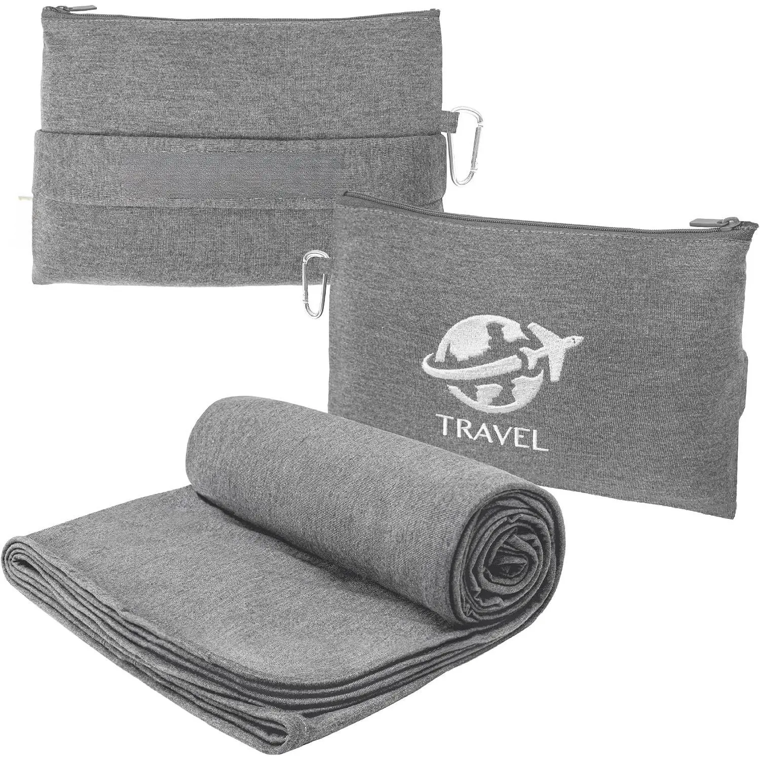 Soft Travel Blanket, Compact Airplane Blanket in Bag, Portable Blanket Pillow Set, Lightweight and Packable Plane Flight  Trips Travel  Office  Accessories, Gray, 65x40 inches