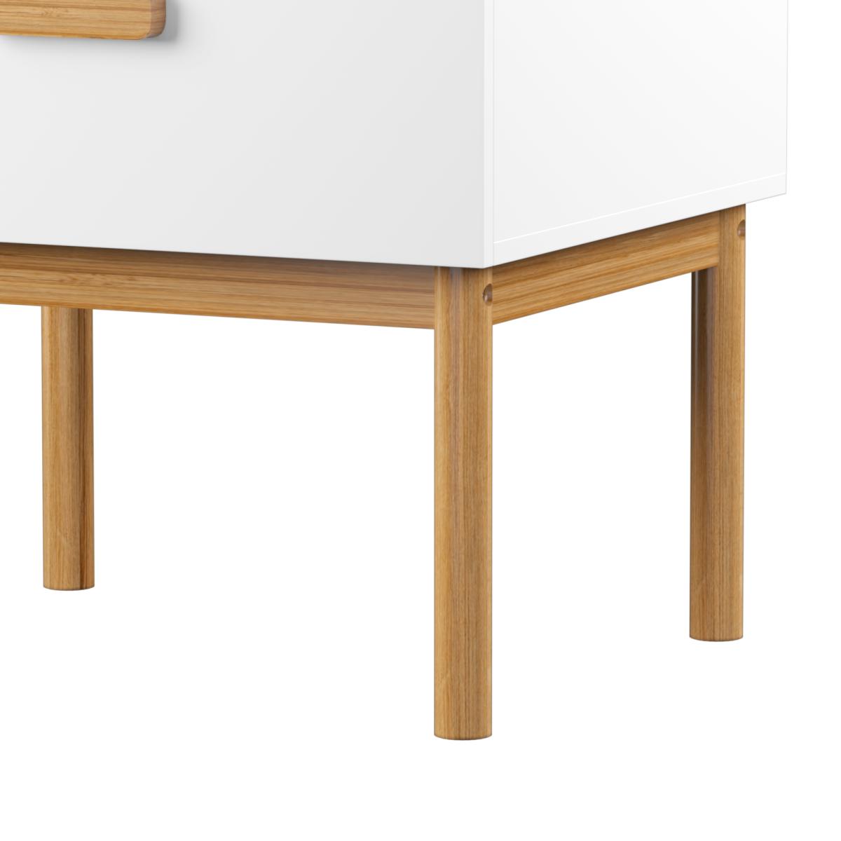 Modern White Nightstand with Drawer and Wood Legs, Minimalist Bedside Table with Handle for Bedroom, Living Room, Apartment