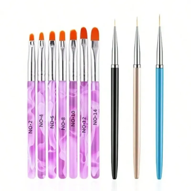Landot 10pcs Gel Nail Brush Set, 7pcs UV Gel Nail Art Brushes, 3pcs Nail Art Liner Brushes, Ideal for Acrylic Nail Art Application, Nail Art Supplies