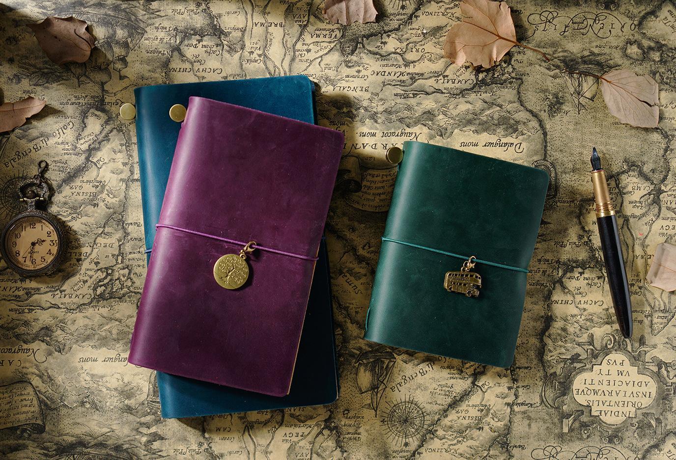 AIGUONIU Leather Notebook Handmade Vintage Cowhide Diary Passport Size TN Travel Notebook Cover Journal Sketchbook Planner