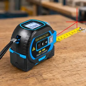 Digital Laser Tape Measure 196ft 60m with Backlit LCD Auto-Lock Fast 5m Measurement Feet Inch Fraction Meters mm Multi-Unit Switch Professional Construction Renovation Engineering High Precision Portable Tool Indoor Outdoor Distance Measuring Device