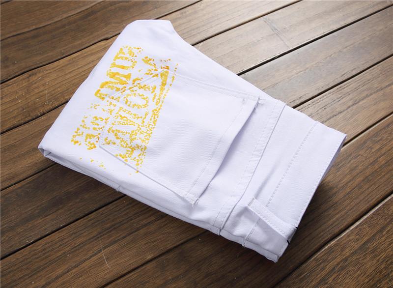 Street style design, light luxury couple jeans, elastic casual pants, printed straight leg pants, street fashion