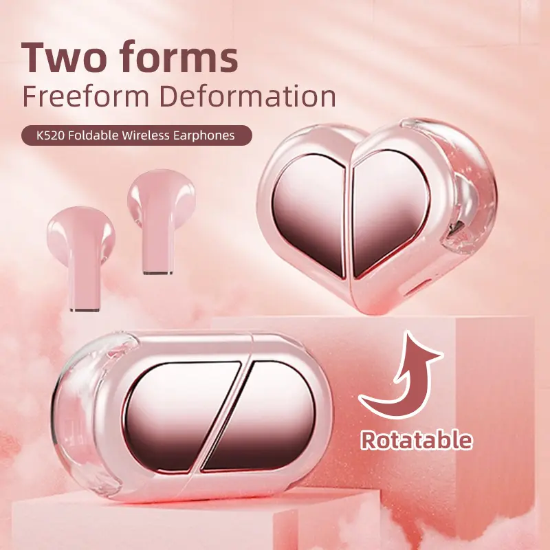 Low Latency Headphones  small   ear       design  NEW Wireless Stereo Earbuds Earphone For Phone Tablet   in-ear  K520 Rotatable Love Heart Shaped Charging Case Gift wireless earphone