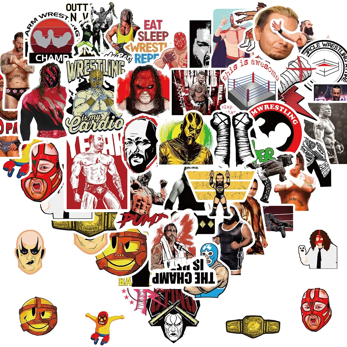 50pcs Wrestling Sticker Pack Vinyl Waterproof Sticker Decals for Car Laptop Bumper Car Luggage Bike Water Bottle Skateboard Guitar Stickers for Cars