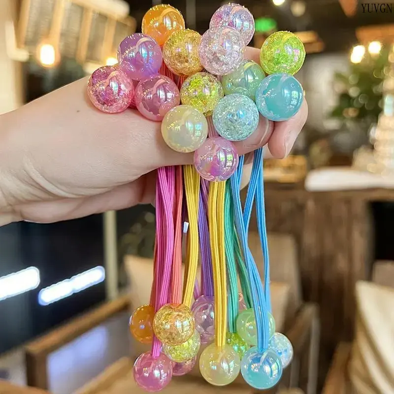 Korean Style Kids Beaded Double Hair Ties, Cute Princess Elastic Ponytail Holders, Hair Accessories for Girls Students