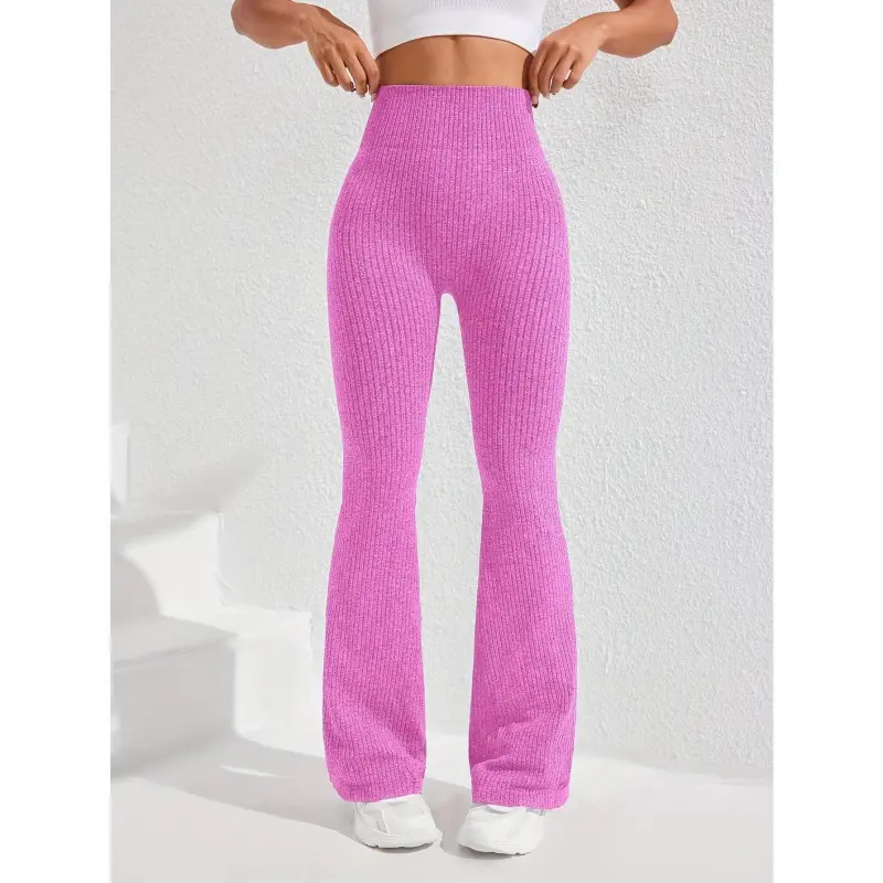 Women's High Waisted Ribbed Seamless Flared Yoga Pants Versatile Casual Trousers for Fitness Outdoor Leisure Parties Daily Wear