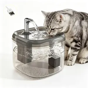 Cute Small Cat Water Fountain 1.5L,Transparent Detachable Tank,Quiet Pump ,Easy Clean Portable Pet Water Dispenser for Car Indoor Travel,Mini Dog Cat Drinking Fountain Gifts（Grey）