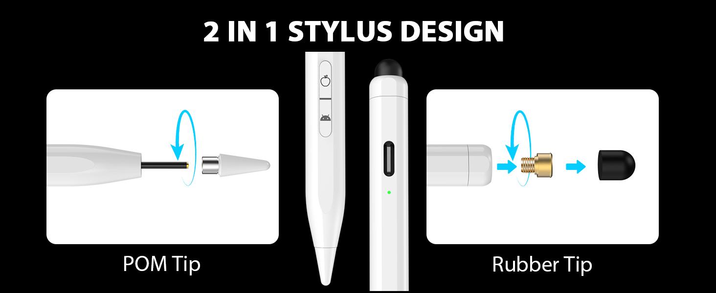 Penlike Universal Stylus Pen for iPad, iPhone, Android, 2 in 1 Fast Charge Active Stylus Pen for Touchscreen, Fine Tip, High Sensitivity, Magnetic Stylist Pencil for Samsung, Other Android Phones, Tablets