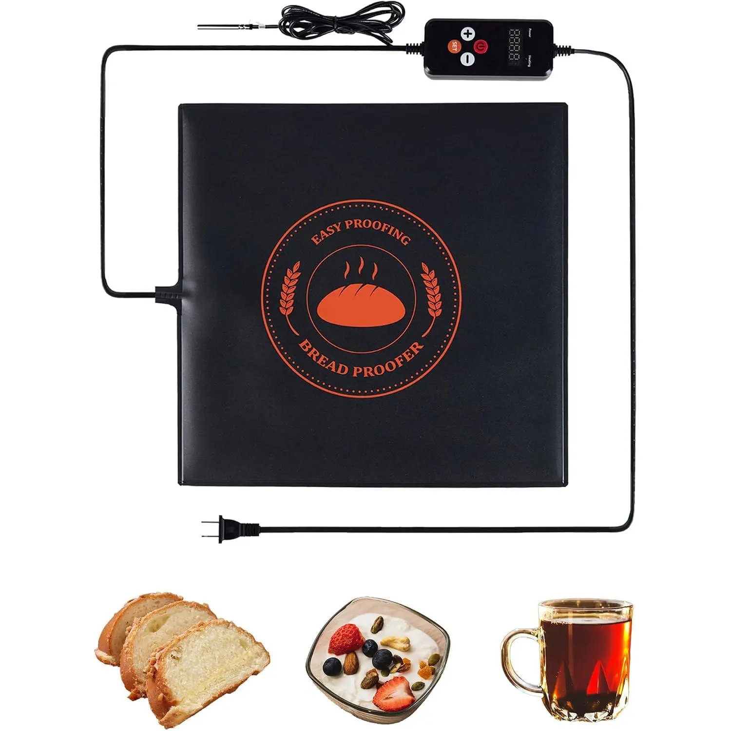 Bread Proofing Mat, Sourdough Hearting Mat, Sourdough Warming Mats with Thermostat Temperature Control, 13.9" x 13.9" Bread Proofer Dough Warmer for  Kitchen Baking