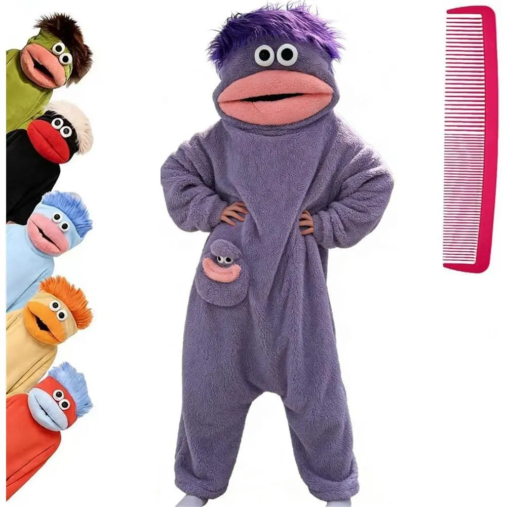 snuggle goof onesie wearable blanket hoodie soft loungewear unisex, upgraded thick plush cute pajamas full set with comb & foot covers, unique novelty costume and fun photo booth outfit for halloween couple sleepover parties
