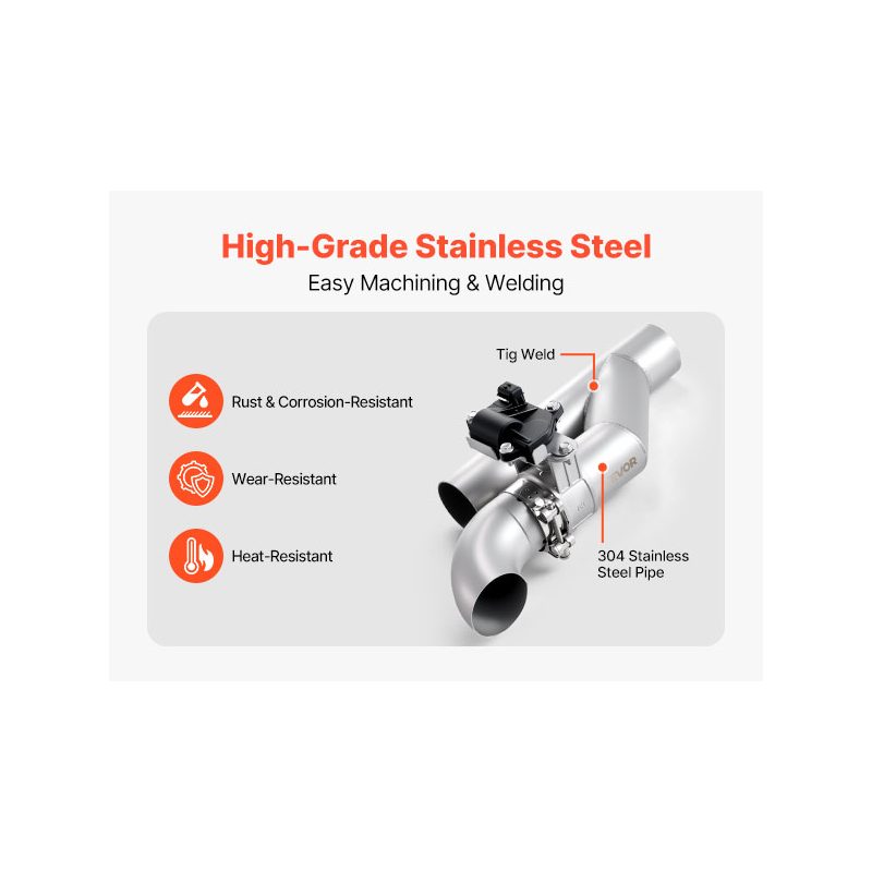 VEVOR Electric Exhaust Cutout, 2.5 Inch Universal Stainless Steel Exhaust Valve Kit with One Controller Remote Kit, Cut Out Valve, Y Pipe, Remote Control Box, Fits Trucks, Sedans, Sports Cars, SUVs